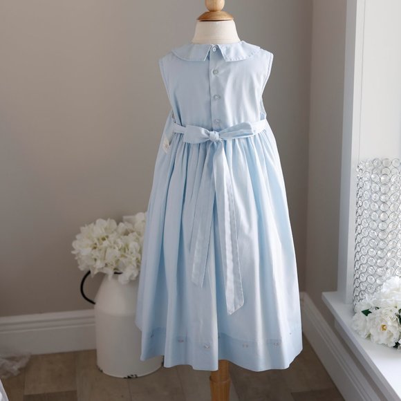 Blue Smocked Dress Hand Embroidery Boutique Size 7 Vacation Spring Summer - Picture 5 of 7